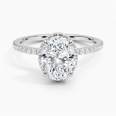 IGI Certified Lab Grown Diamond Engagement Ring Oval Cut Hidden Halo Cathedral Pavé Ring for Women