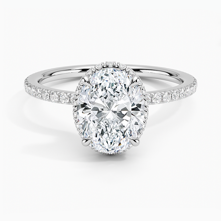 IGI Certified Lab Grown Diamond Engagement Ring Oval Cut Hidden Halo Cathedral Pavé Ring for Women