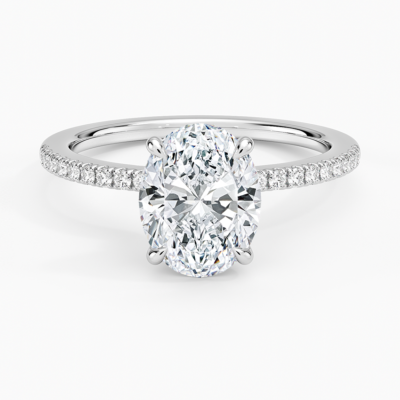 IGI Certified Lab Grown Diamond Engagement Ring Classic Oval with Hidden Halo and Pavé Band Ring for Women