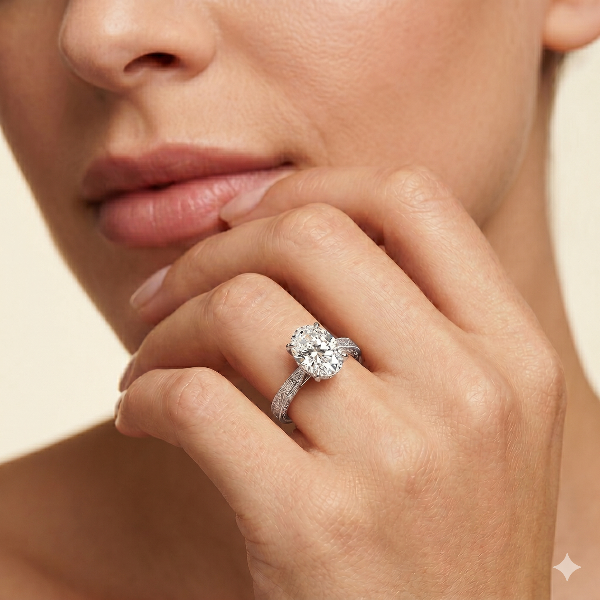Lab Grown Diamond Engagement Ring Oval Cut Vintage Style Ring for Women - Image 4