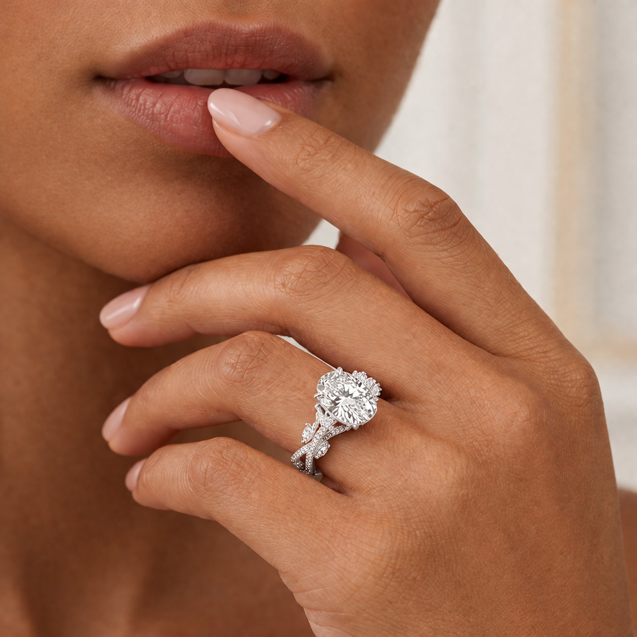 Lab Grown Diamond Engagement Ring Oval Cut Pave Style Ring for Women - Image 4