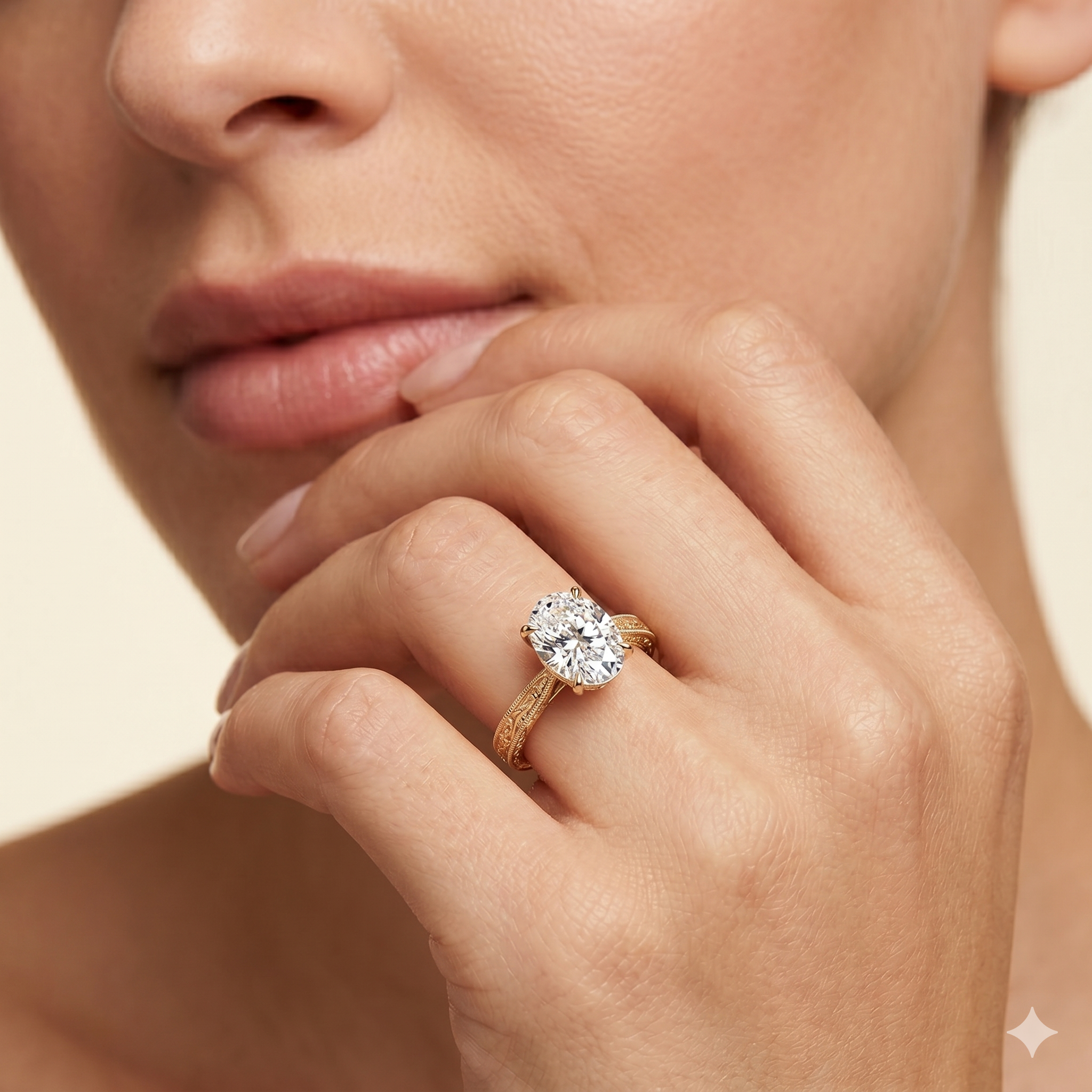 Lab Grown Diamond Engagement Ring Oval Cut Vintage Style Ring for Women - Image 8