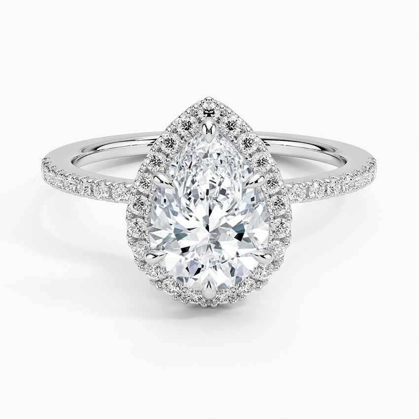 Lab Grown Diamond Engagement Ring Pear Cut Hidden Halo Pavé Ring for Women