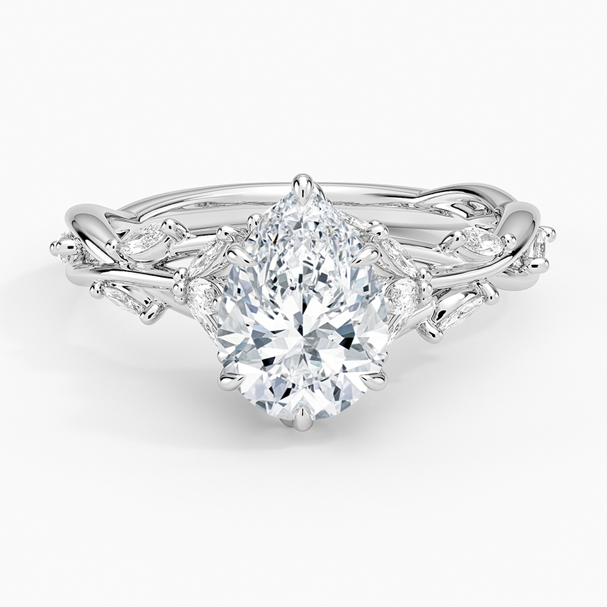 IGI Certified Lab Grown Diamond Engagement Ring Pear Cut Vintage Inspired Floral for Women