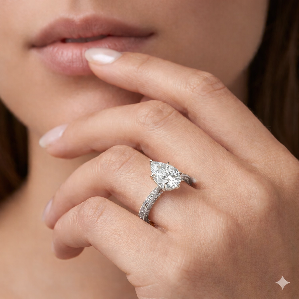 Lab Grown Diamond Engagement Ring Pear Cut Vintage Style Ring for Women - Image 4