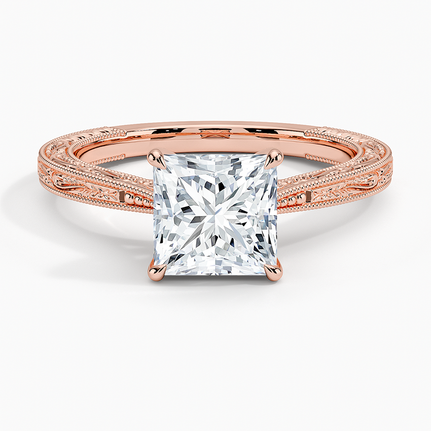 Lab Grown Diamond Engagement Ring Princess Cut Vintage Style Ring for Women - Image 9