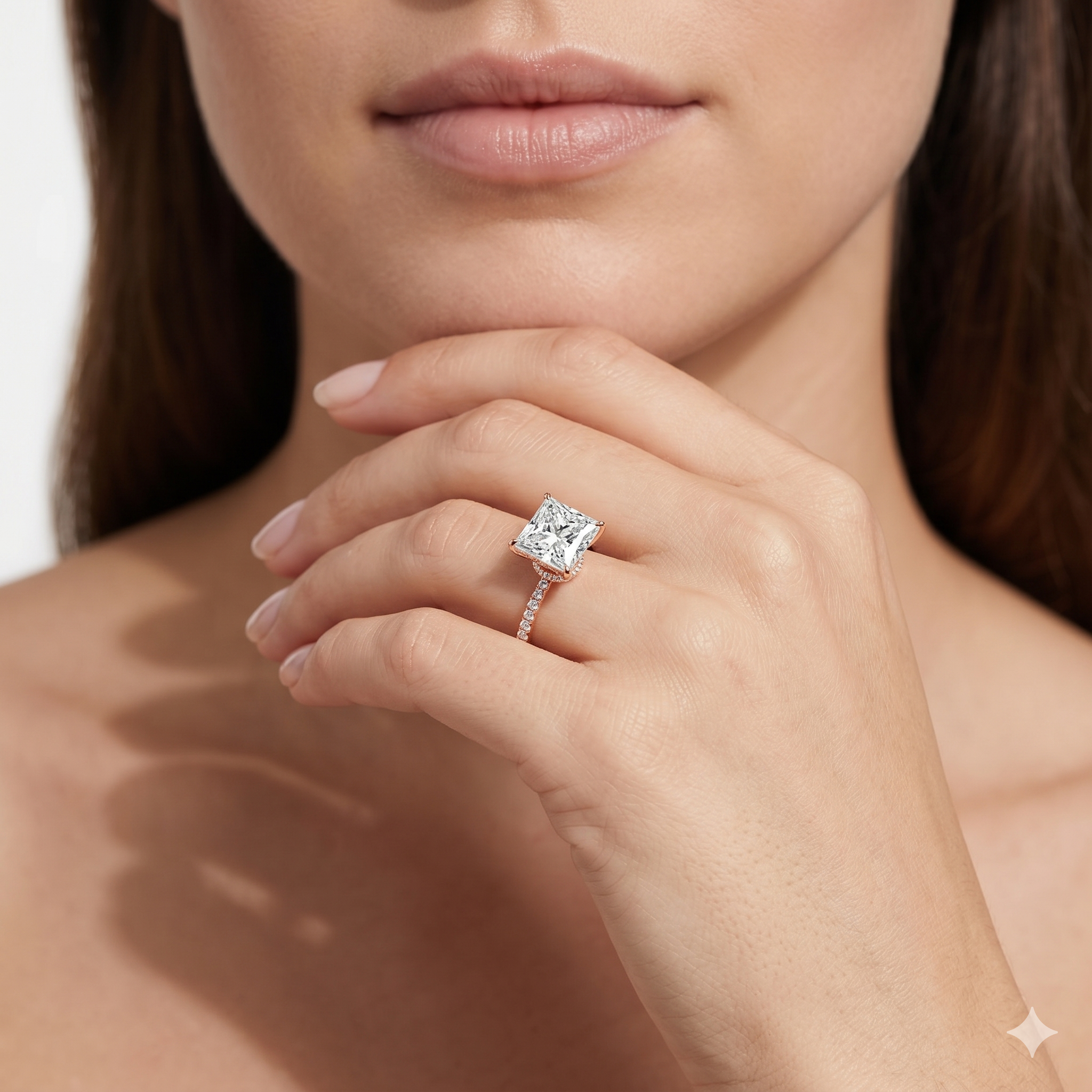 Lab Grown Diamond Engagement Ring Princess Cut Solitaire with Pavé Band Ring for Women - Image 12
