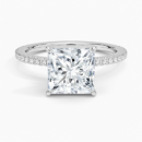 IGI Certified Lab Grown Diamond Engagement Ring Princess Cut Solitaire with Pavé Band Ring for Women