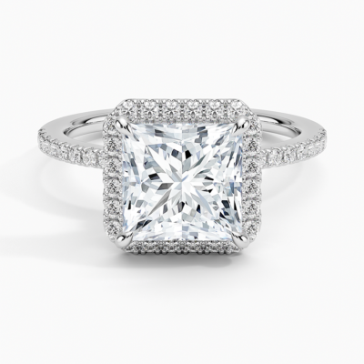 IGI Certified Lab Grown Diamond Engagement Ring Princess Cut Hidden Halo Pavé Ring for Women