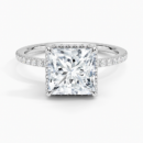 Lab Grown Diamond Engagement Ring Princess Cut Hidden Halo Cathedral Pavé Ring for Women