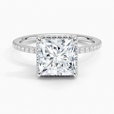 IGI Certified Lab Grown Diamond Engagement Ring Princess Cut Hidden Halo Cathedral Pavé Ring for Women