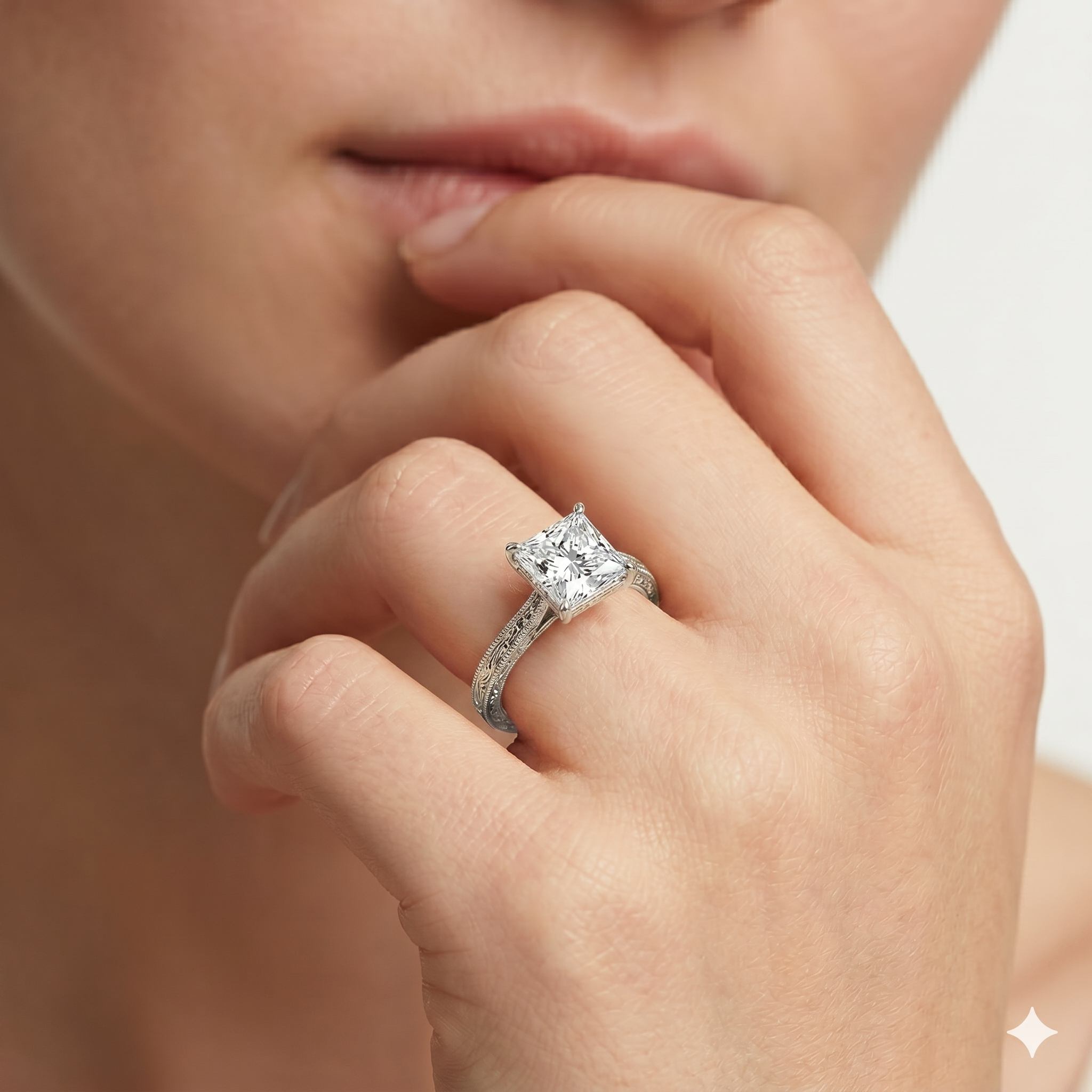 Lab Grown Diamond Engagement Ring Princess Cut Vintage Style Ring for Women - Image 4