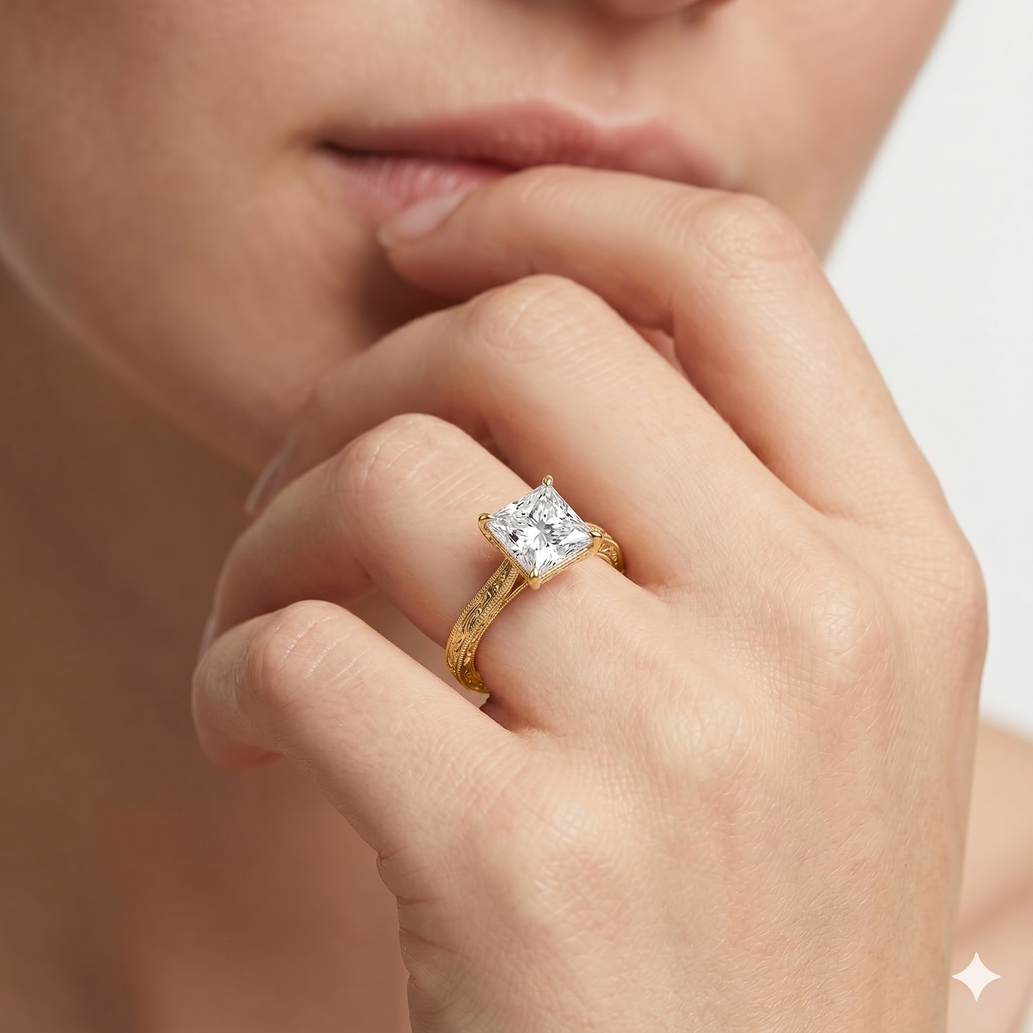 Lab Grown Diamond Engagement Ring Princess Cut Vintage Style Ring for Women - Image 8
