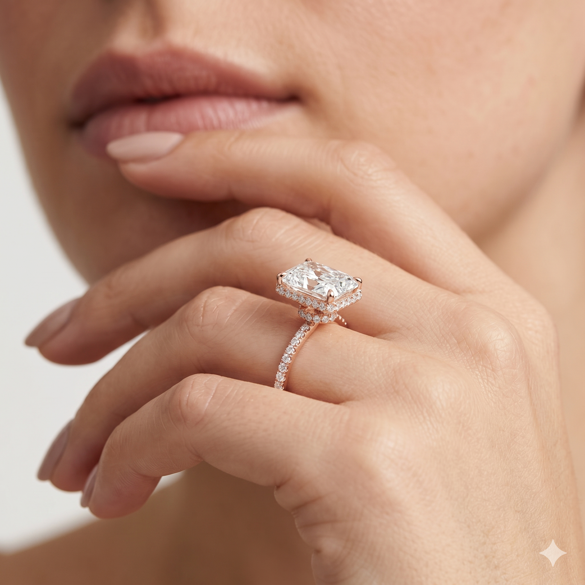 Lab Grown Diamond Engagement Ring Radiant Cut Hidden Halo Cathedral Pavé Ring for Women - Image 10