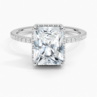 IGI Certified Lab Grown Diamond Engagement Ring Radiant Cut Hidden Halo Cathedral Pavé Ring for Women