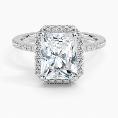IGI Certified Lab Grown Diamond Engagement Ring Radiant Cut Hidden Halo Pavé Ring for Women