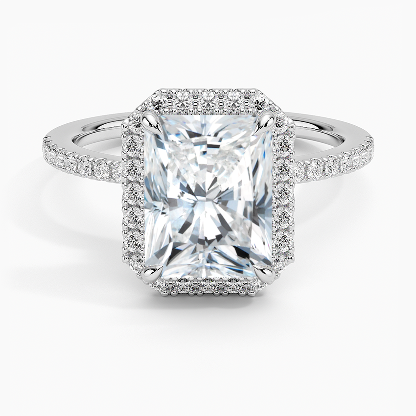 IGI Certified Lab Grown Diamond Engagement Ring Radiant Cut Hidden Halo Pavé Ring for Women