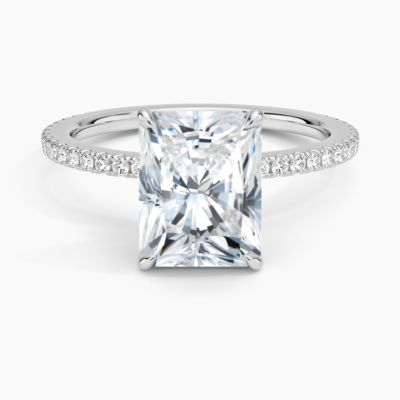 IGI Certified Lab Grown Diamond Engagement Ring Radiant Cut Solitaire with Pavé Band Ring for Women