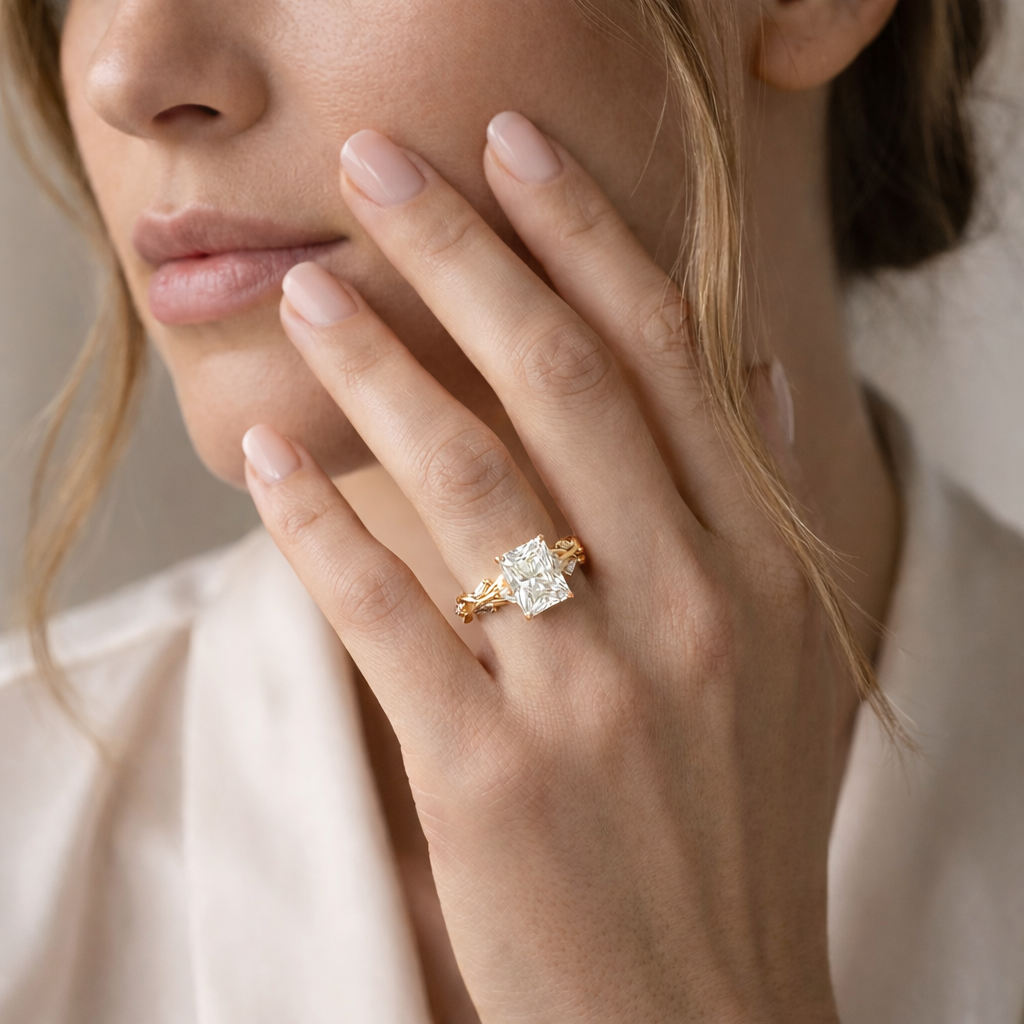 Lab Grown Diamond Engagement Ring Radiant Cut Vintage Inspired Floral for Women - Image 8