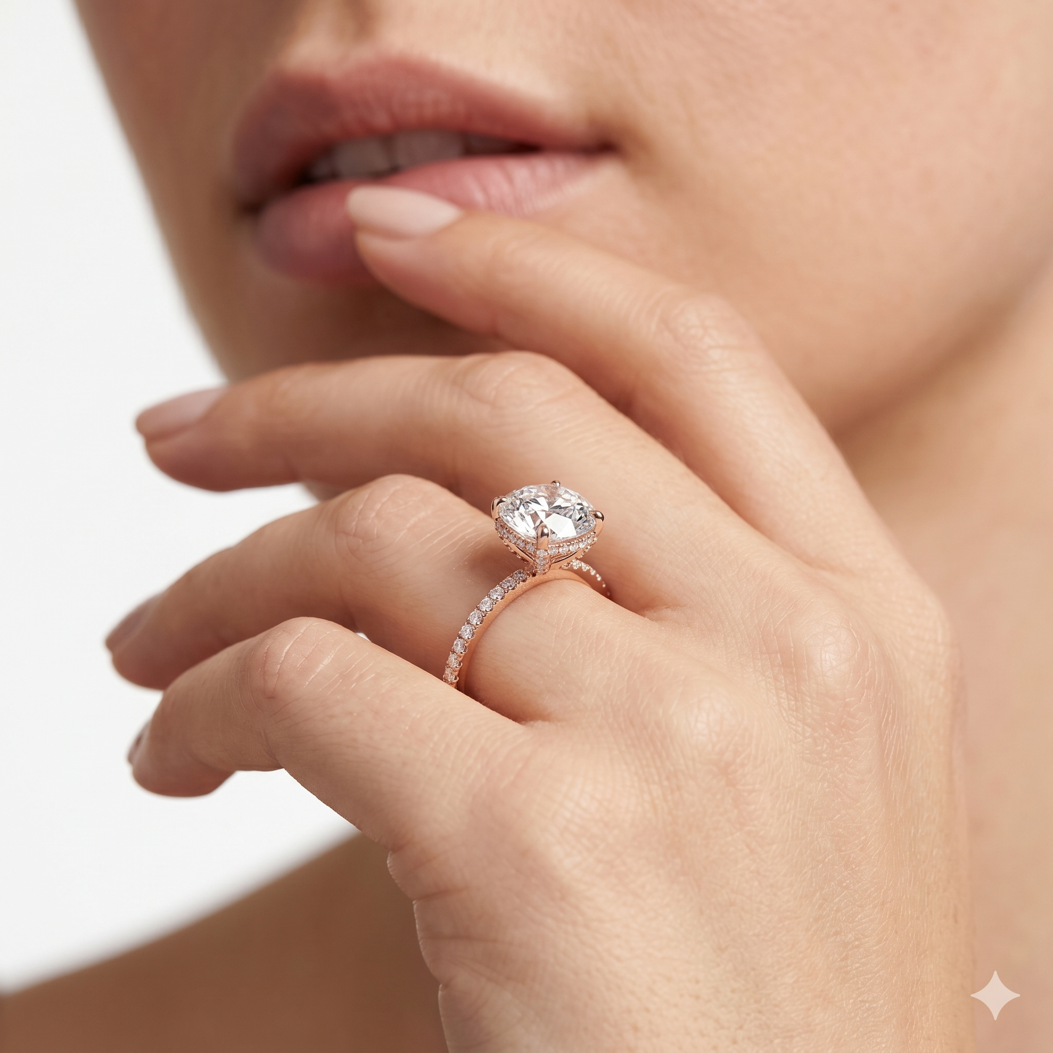 Lab Grown Diamond Engagement Ring Round Cut Double Hidden Halo with Pavé Band Ring for Women - Image 10