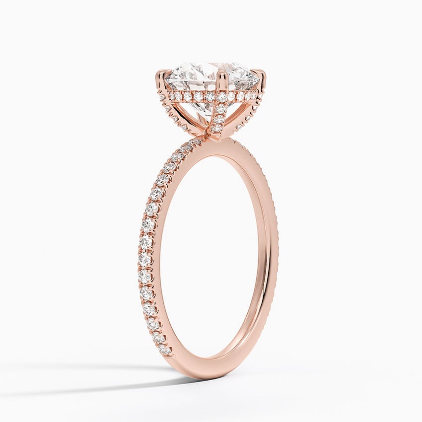 Lab Grown Diamond Engagement Ring Round Cut Double Hidden Halo with Pavé Band Ring for Women - Image 12