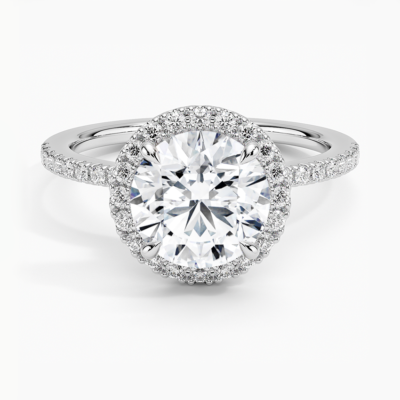 IGI Certified Lab Grown Diamond Engagement Ring Round Cut Hidden Halo Pavé Ring for Women