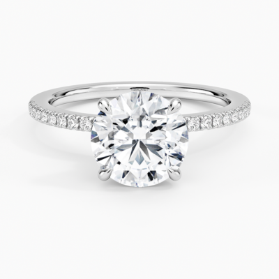 IGI Certified Lab Grown Diamond Engagement Ring Classic Round with Hidden Halo and Pavé Band Ring for Women