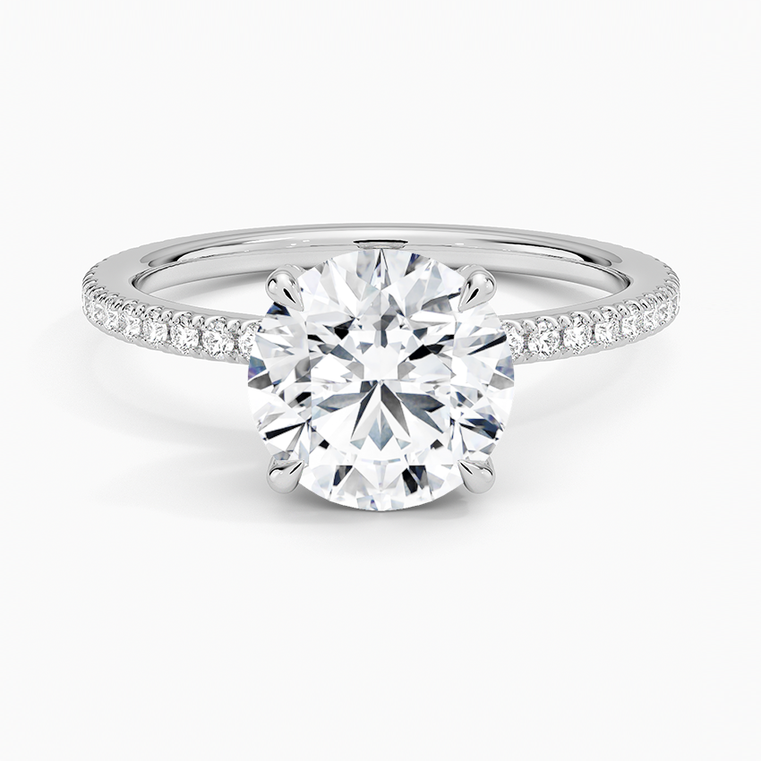Lab Grown Diamond Engagement Ring Round Cut Double Hidden Halo with Pavé Band Ring for Women