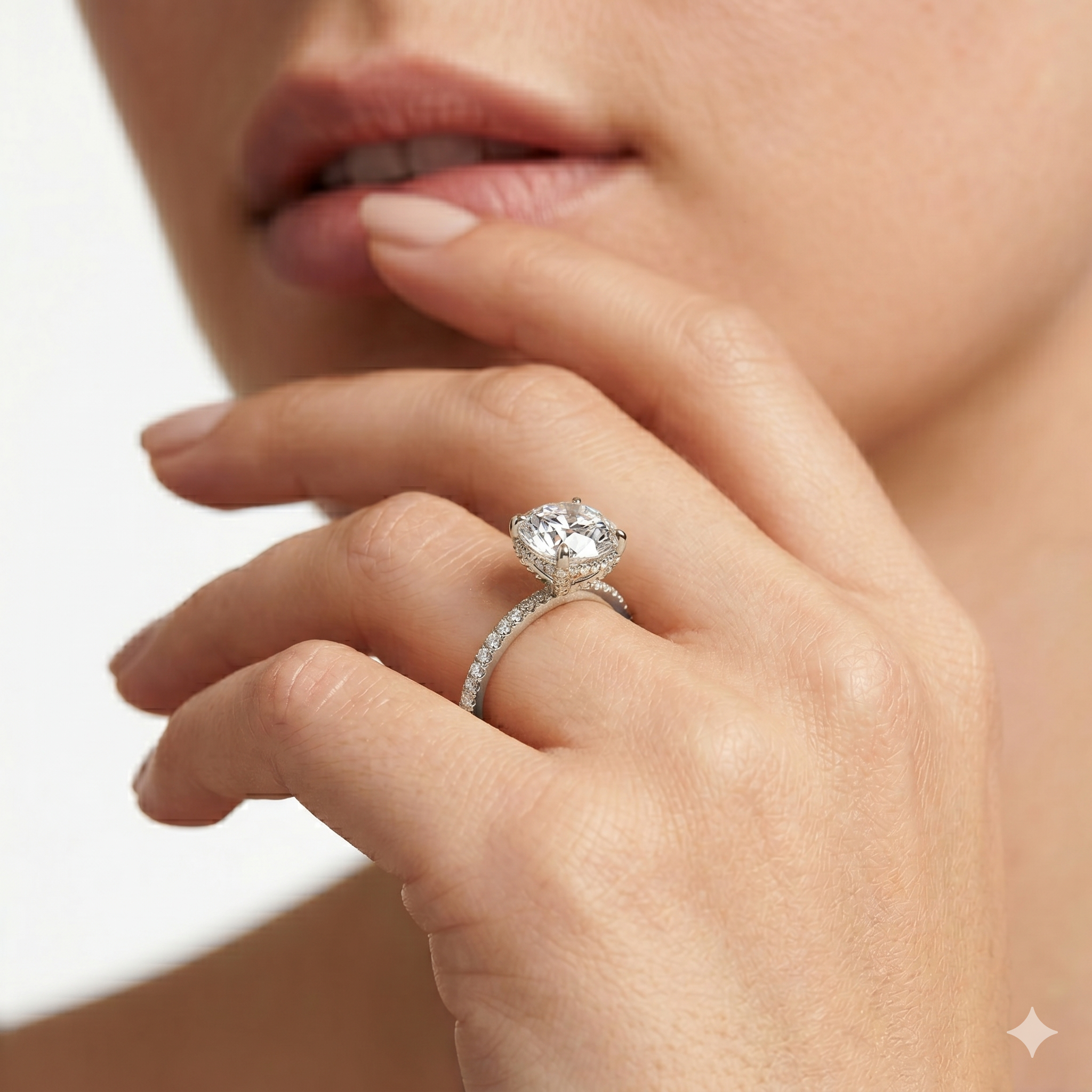 Lab Grown Diamond Engagement Ring Round Cut Double Hidden Halo with Pavé Band Ring for Women - Image 2