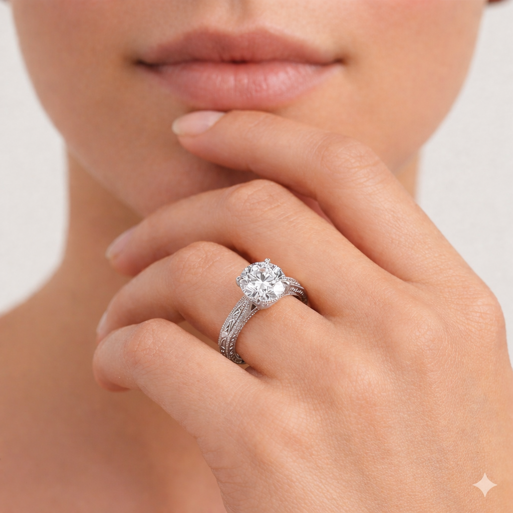 IGI Certified Lab Grown Diamond Engagement Ring Round Cut Vintage Style Ring for Women - Image 4
