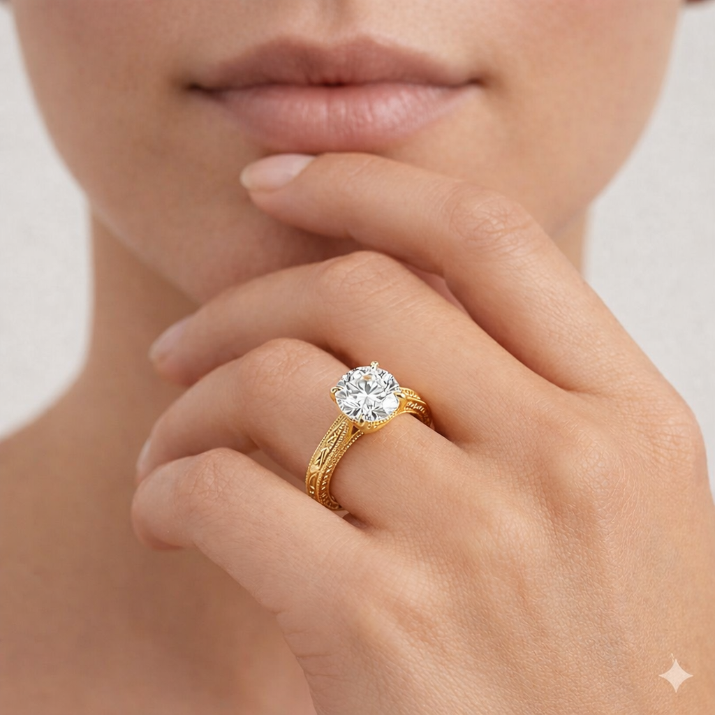 IGI Certified Lab Grown Diamond Engagement Ring Round Cut Vintage Style Ring for Women - Image 8