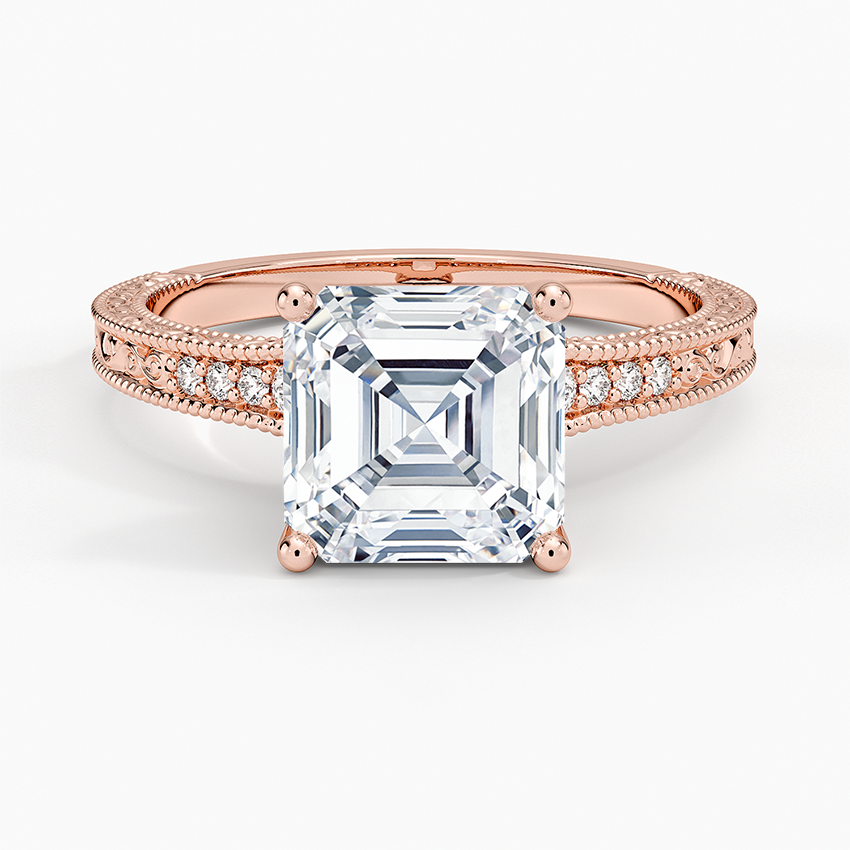 Lab Grown Diamond Engagement Ring Vintage Asscher Cut Ring With Side Stones - Image 7