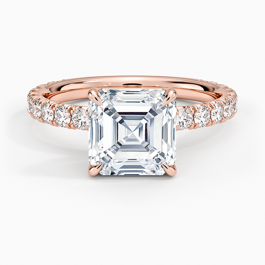 Lab Grown Diamond Engagement Ring Classic Asscher Solitaire Ring with Pavé Band - Image 7