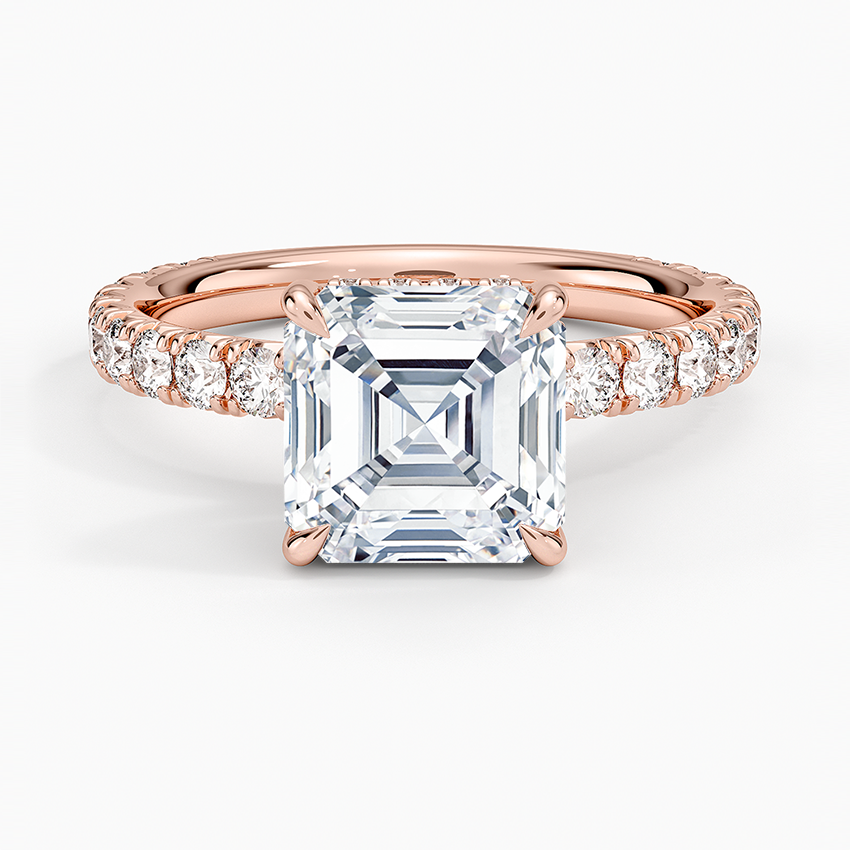 Lab Grown Diamond Engagement Ring Asscher Brilliant Hidden Halo Pavé Solitaire Ring - Image 7