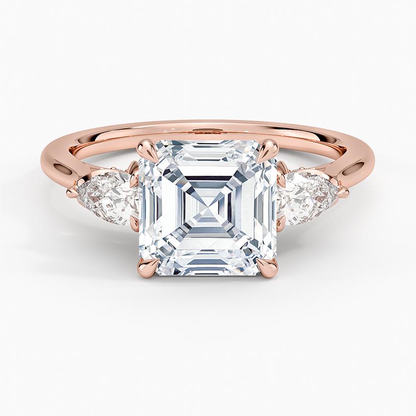 Lab Grown Diamond Engagement Ring Asscher Cut Three-Stone Ring with Floral Diamond Gallery - Image 7