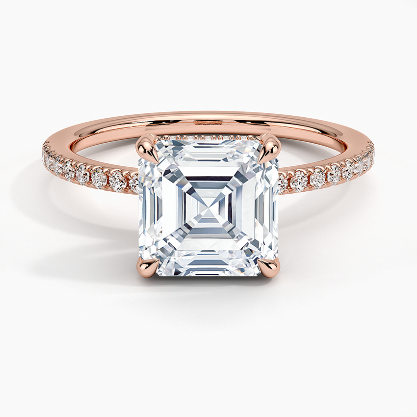 Lab Grown Diamond Engagement Ring Asscher Cut Hidden Halo with Half Coverage Pavé Band Ring for Women - Image 7