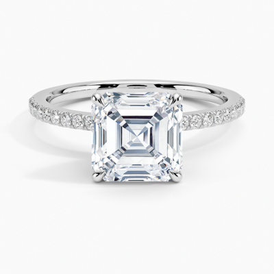 IGI Certified Lab Grown Diamond Engagement Ring Asscher Cut Solitaire Pavé with Floral Diamond Gallery Ring for Women
