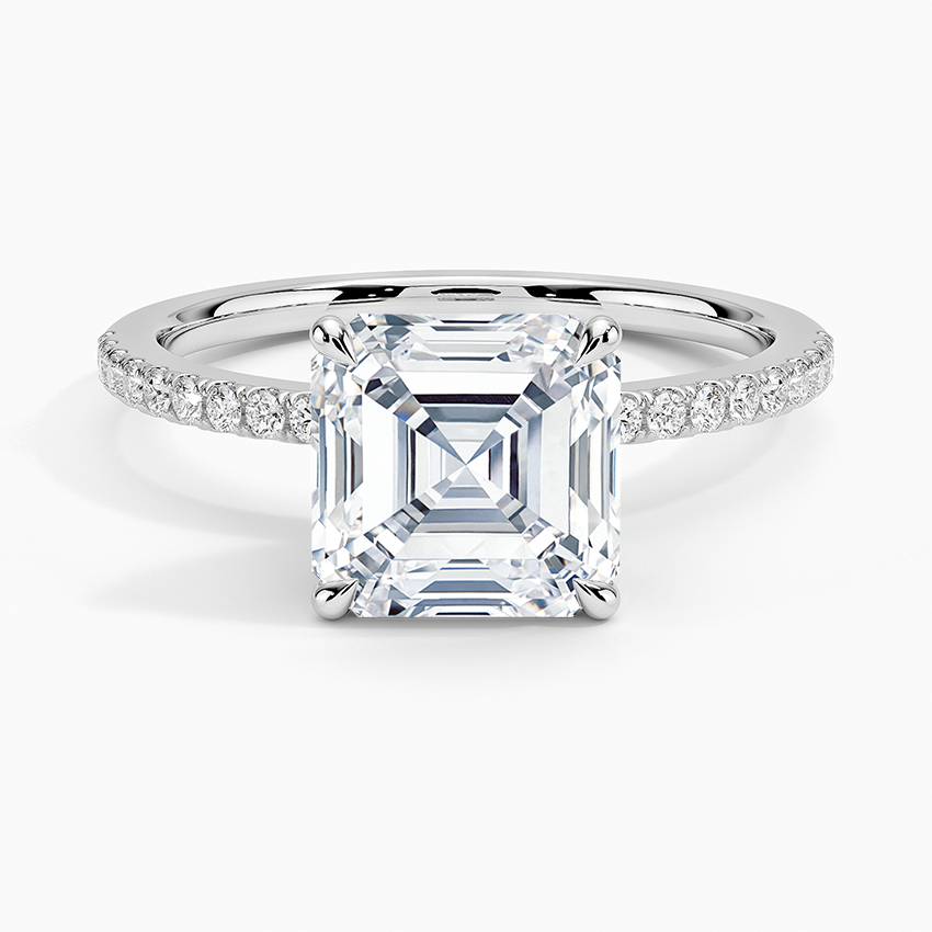 Lab Grown Diamond Engagement Ring Asscher Cut Solitaire Pavé with Floral Diamond Gallery Ring for Women