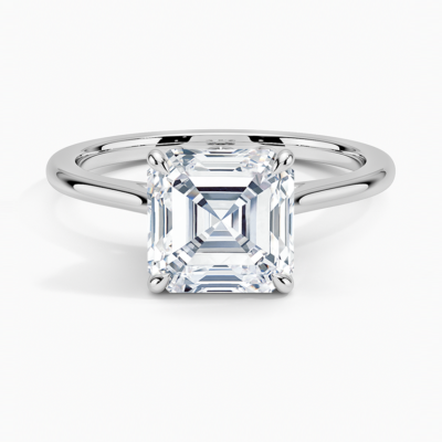 IGI Certified Lab Grown Diamond Engagement Ring Asscher Cut Solitaire Ring with Floral Petal Basket Ring for Women