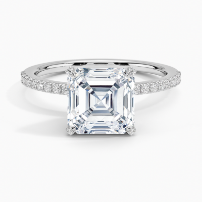 IGI Certified Lab Grown Diamond Engagement Ring Asscher Cut Solitaire Ring with Floral Petal Basket Ring for Women