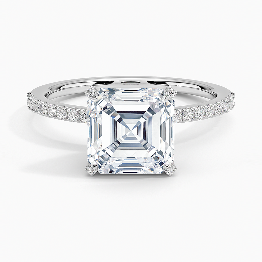 Lab Grown Diamond Engagement Ring Asscher Cut Solitaire Ring with Floral Petal Basket Ring for Women
