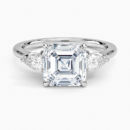 IGI Certified Lab Grown Diamond Engagement Ring Asscher Cut Three-Stone Ring with Floral Diamond Gallery