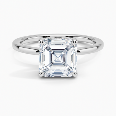 IGI Certified Lab Grown Diamond Engagement Ring Asscher Cut Solitaire Hidden Halo with White Prongs Ring for Women