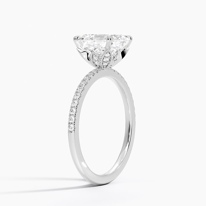 Lab Grown Diamond Engagement Ring Asscher Cut Solitaire Pavé with Floral Diamond Gallery Ring for Women - Image 2