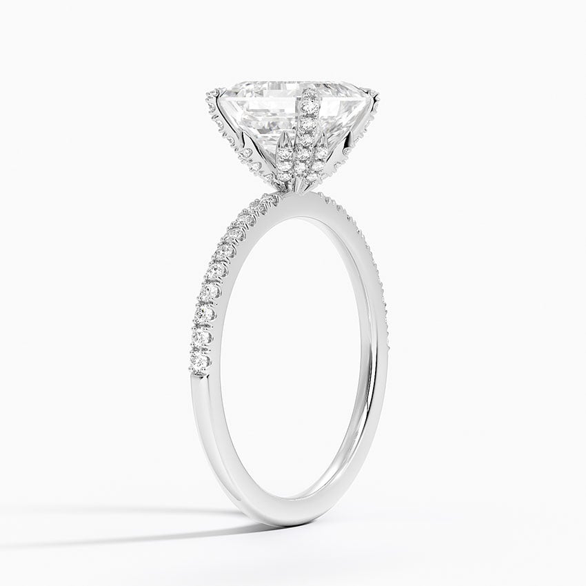 Lab Grown Diamond Engagement Ring Asscher Cut Solitaire Ring with Floral Petal Basket Ring for Women - Image 2