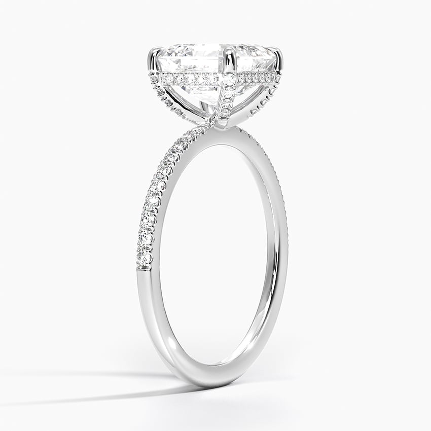 Lab Grown Diamond Engagement Ring Asscher Cut Hidden Halo with Half Coverage Pavé Band Ring for Women - Image 2
