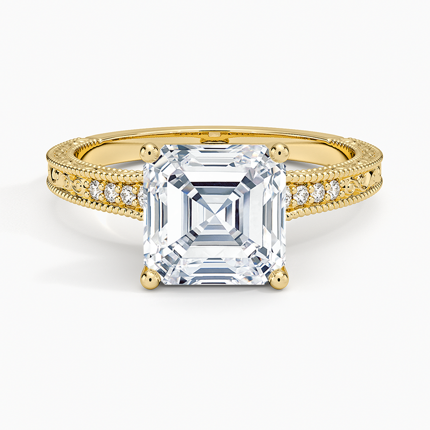 Lab Grown Diamond Engagement Ring Vintage Asscher Cut Ring With Side Stones - Image 4