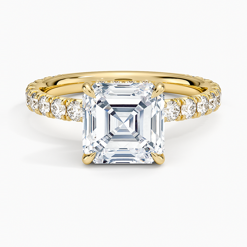 Lab Grown Diamond Engagement Ring Asscher Brilliant Hidden Halo Pavé Solitaire Ring - Image 4