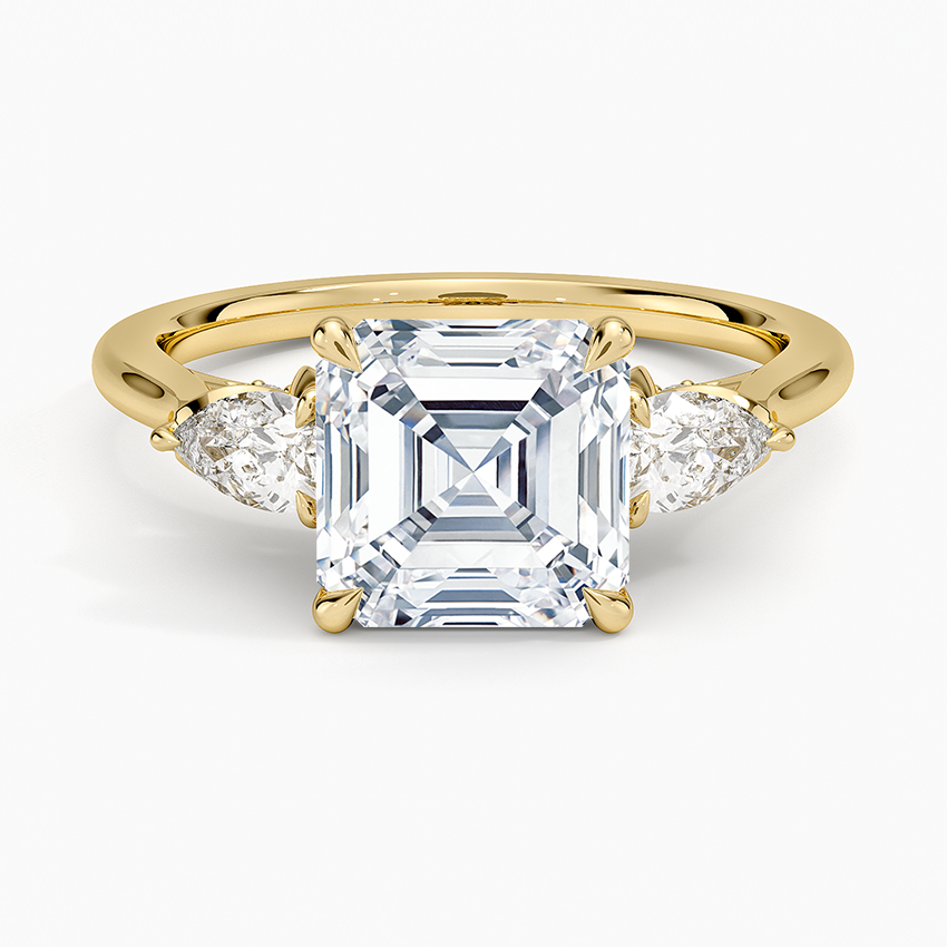 Lab Grown Diamond Engagement Ring Asscher Cut Three-Stone Ring with Floral Diamond Gallery - Image 4
