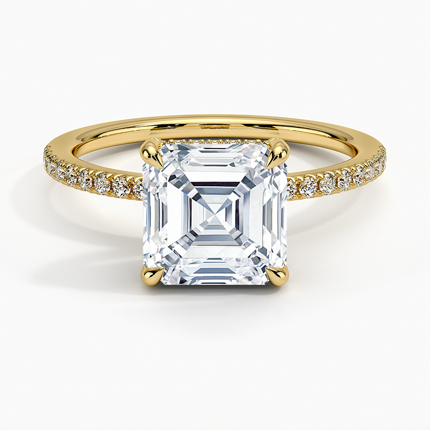 Lab Grown Diamond Engagement Ring Asscher Cut Hidden Halo with Half Coverage Pavé Band Ring for Women - Image 4